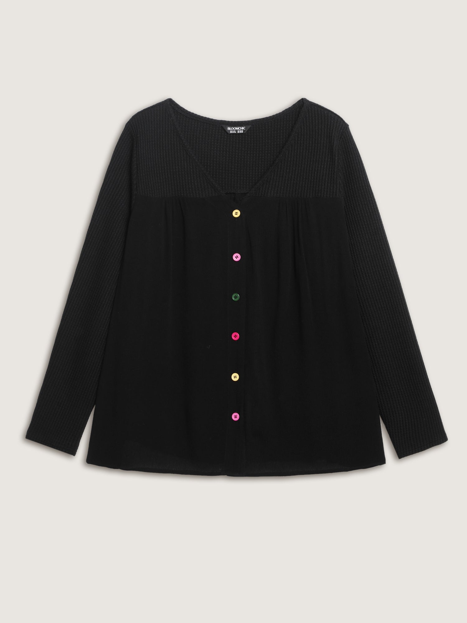 Stretchy Textured Colorful Button Blouse-Sweetccc
