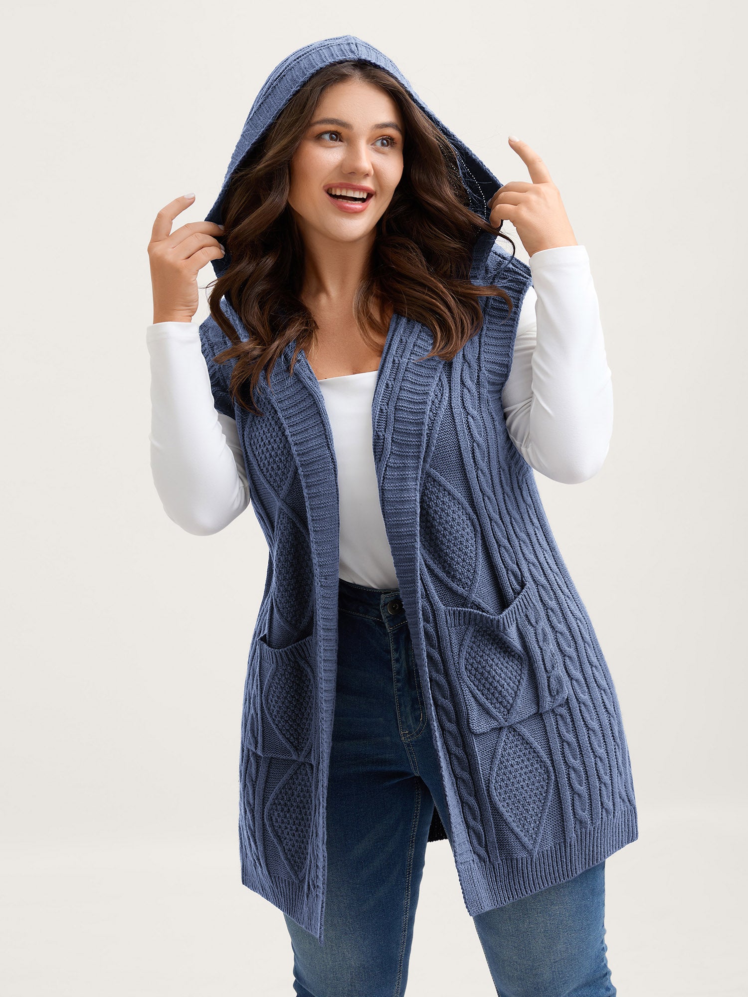 Twisted Hooded Sleeveless Knit Cardigan-Sweetccc