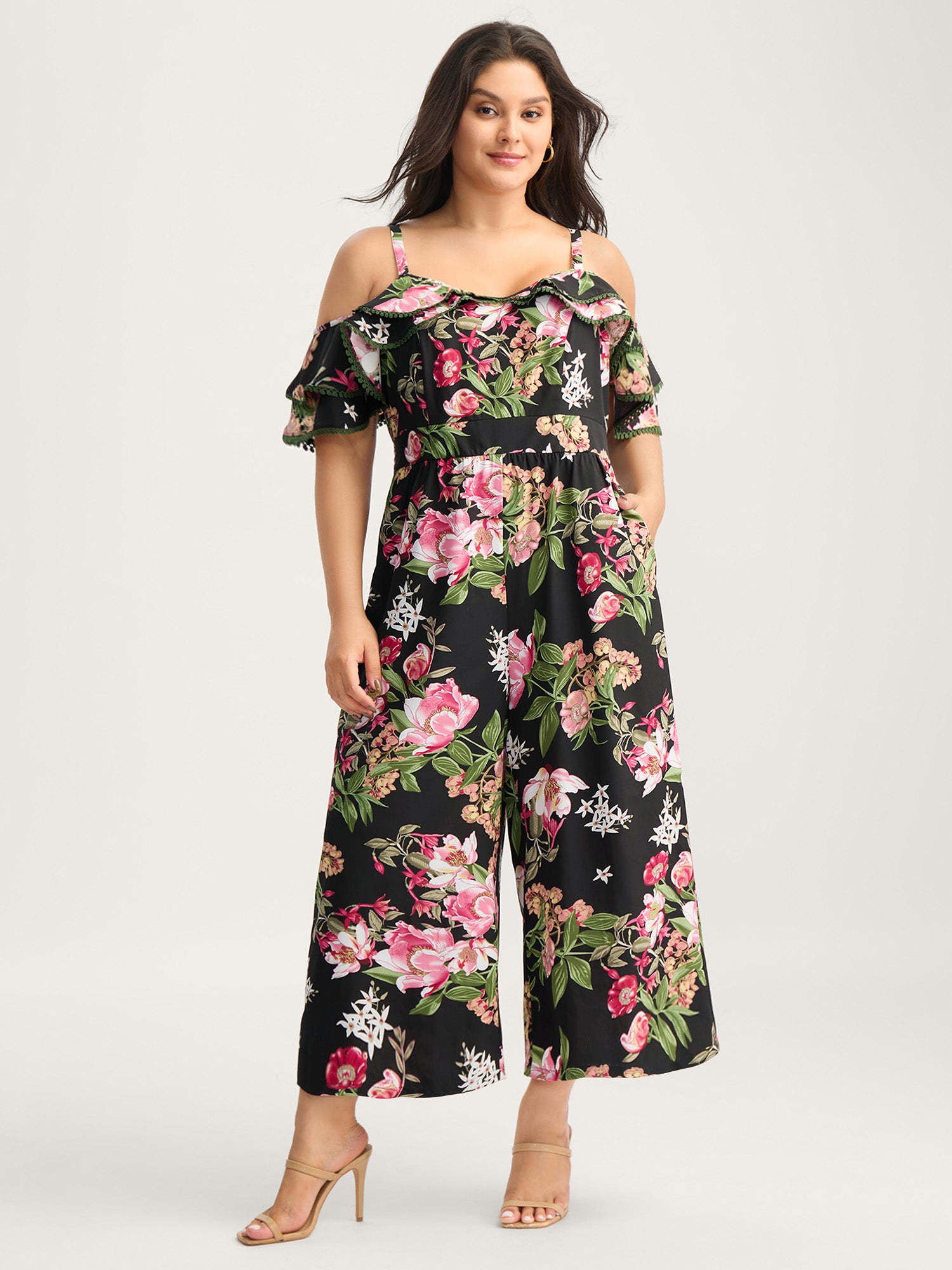 Floral Print Off-Shoulder Wide-Leg Jumpsuit-Sweetccc