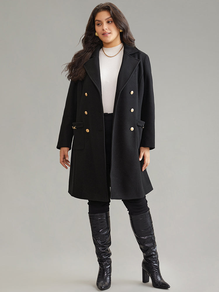 Lapel Collar Pocket Chain Buckle Detail Coat-Sweetccc