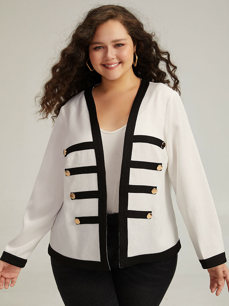 Striped Patchwork Button Detail Contrast Jacket-Sweetccc