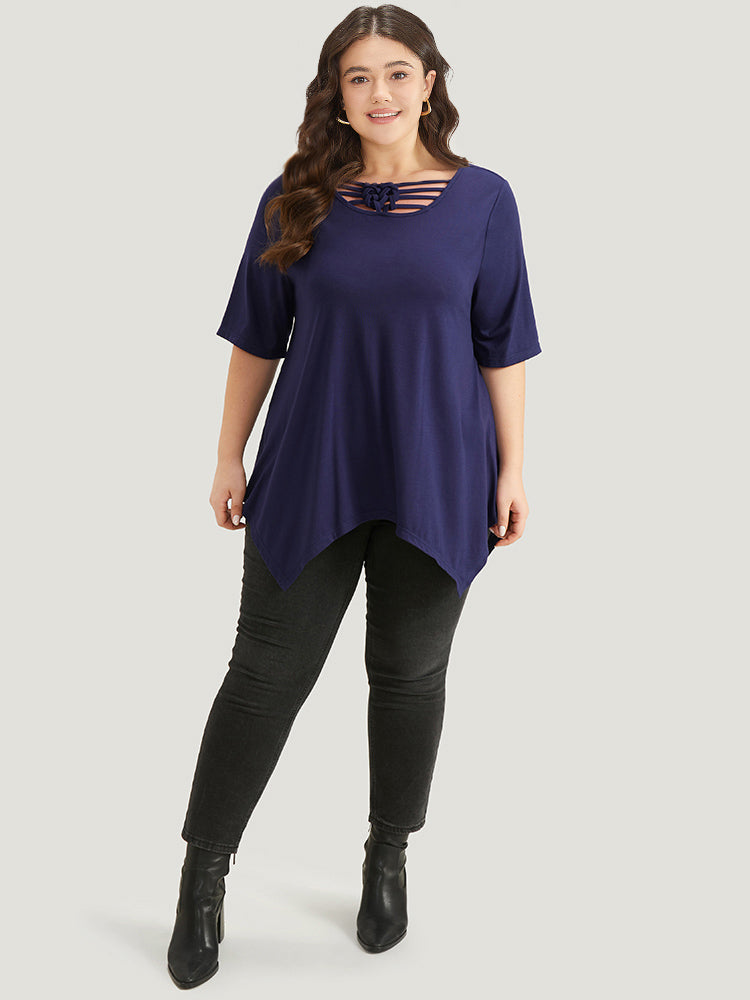 Halloween Plain Crisscross Knot Hanky Hem T-shirt-Sweetccc