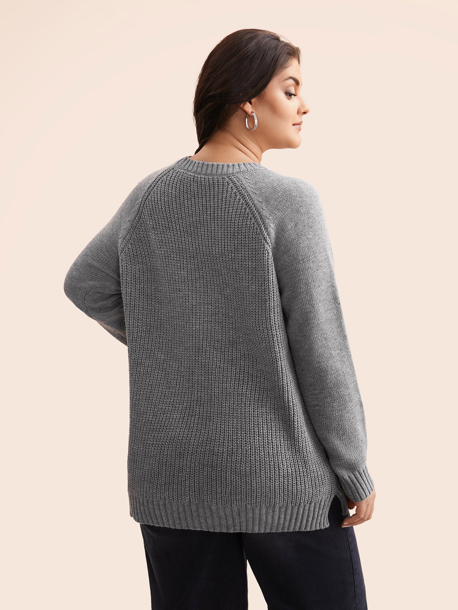 Texture Cable Knit Button Detail Pullover-Sweetccc
