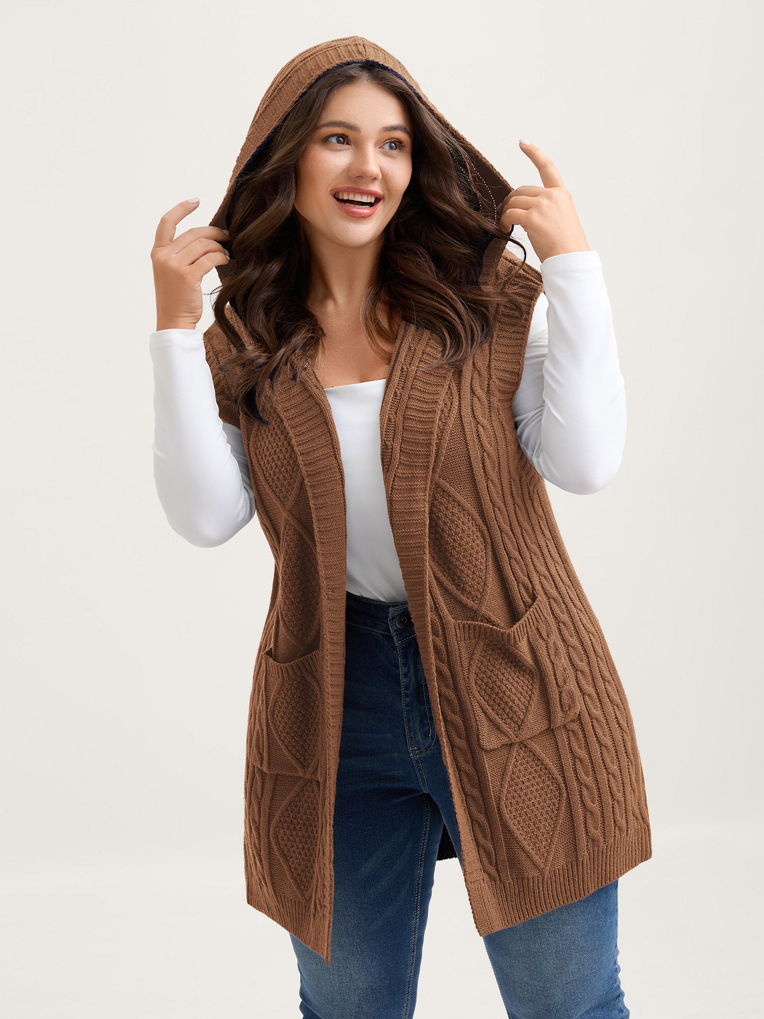 Twisted Hooded Sleeveless Knit Cardigan-Sweetccc
