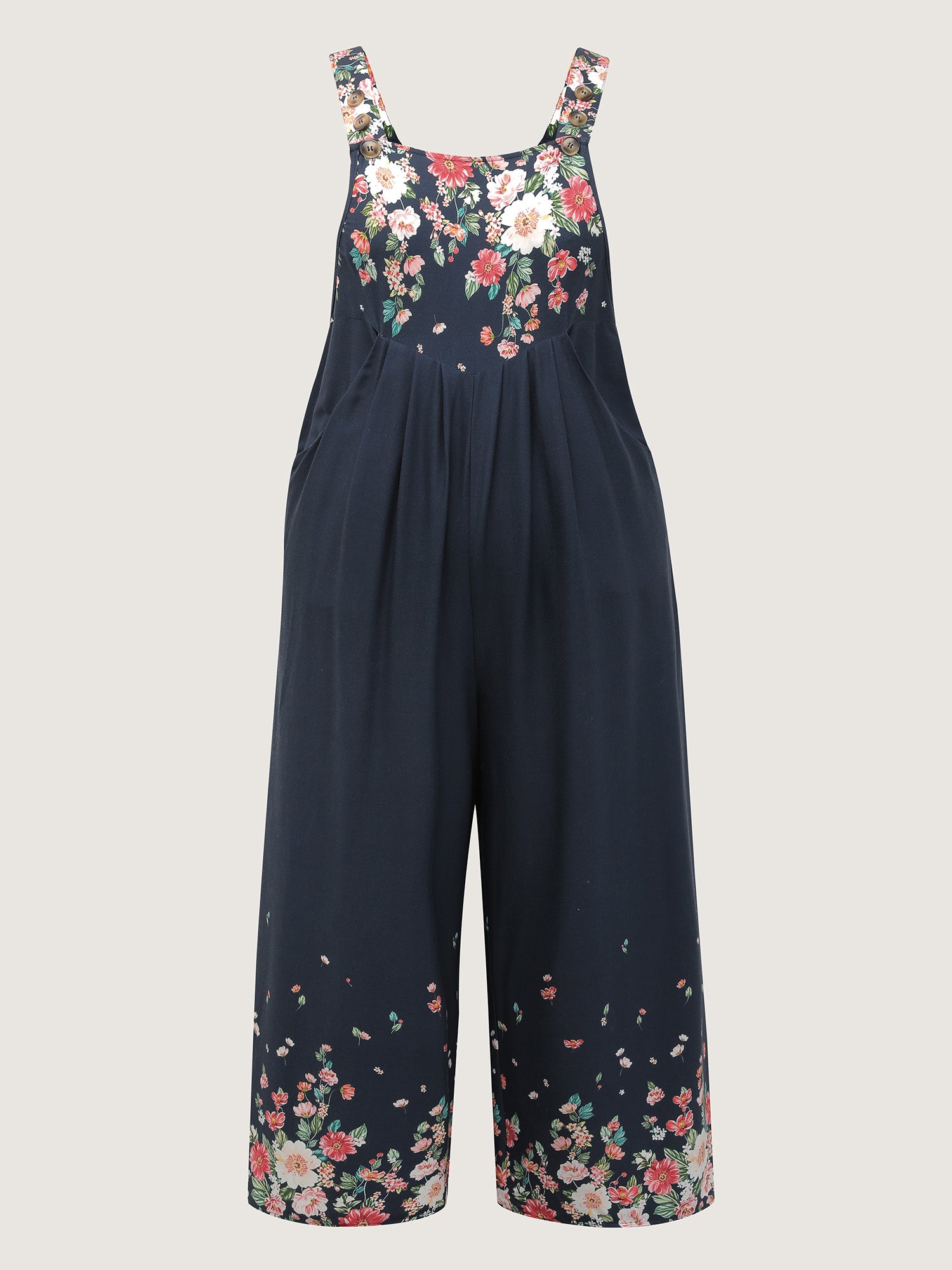 Floral Print Pockets Casual Jumpsuit-Sweetccc