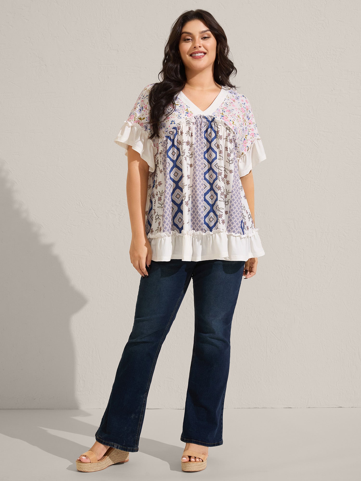 Floral Collage Print Knit Top-Sweetccc