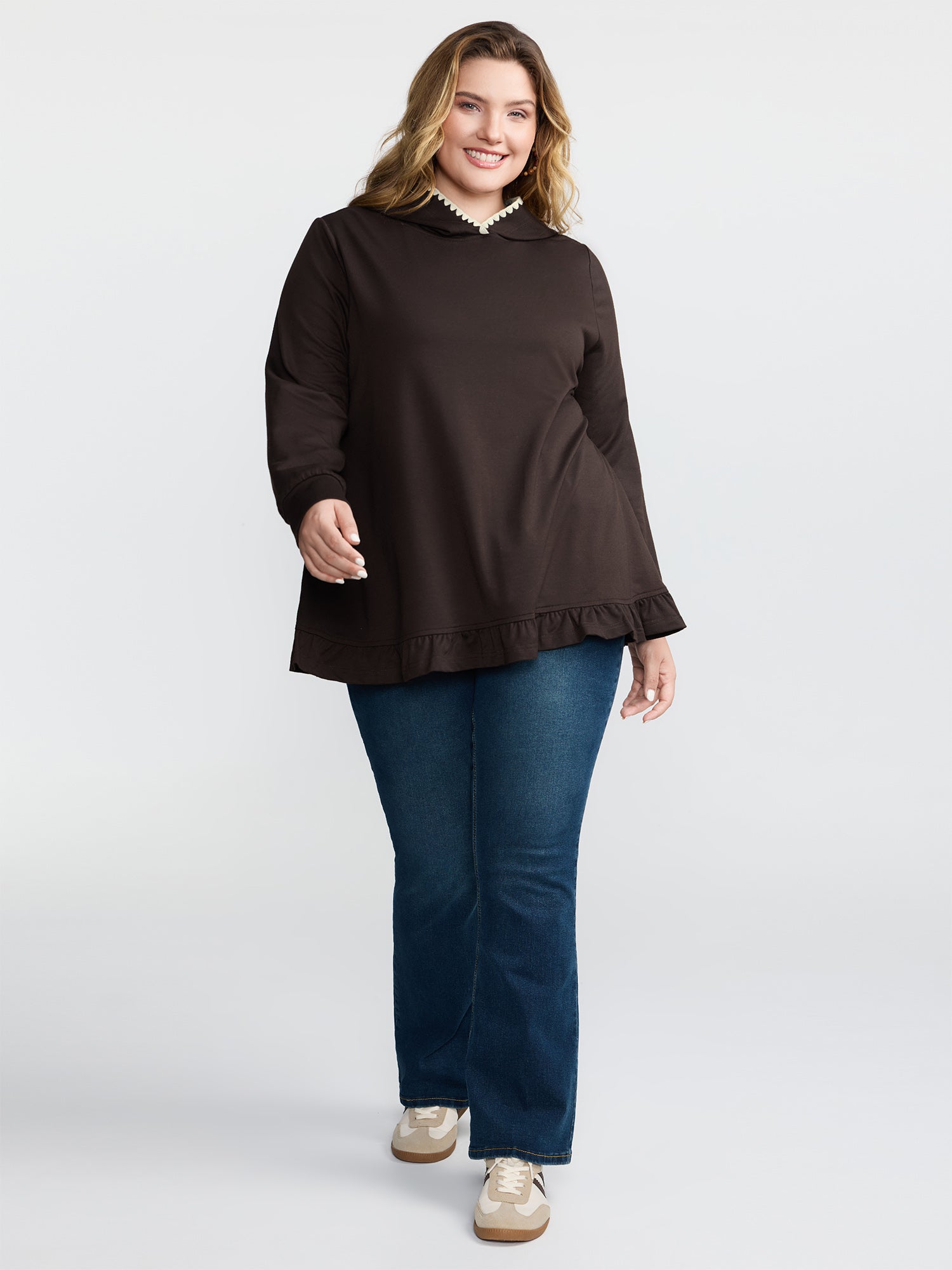 Supersoft Ruffled Edge Embroidered Hoodie-Sweetccc