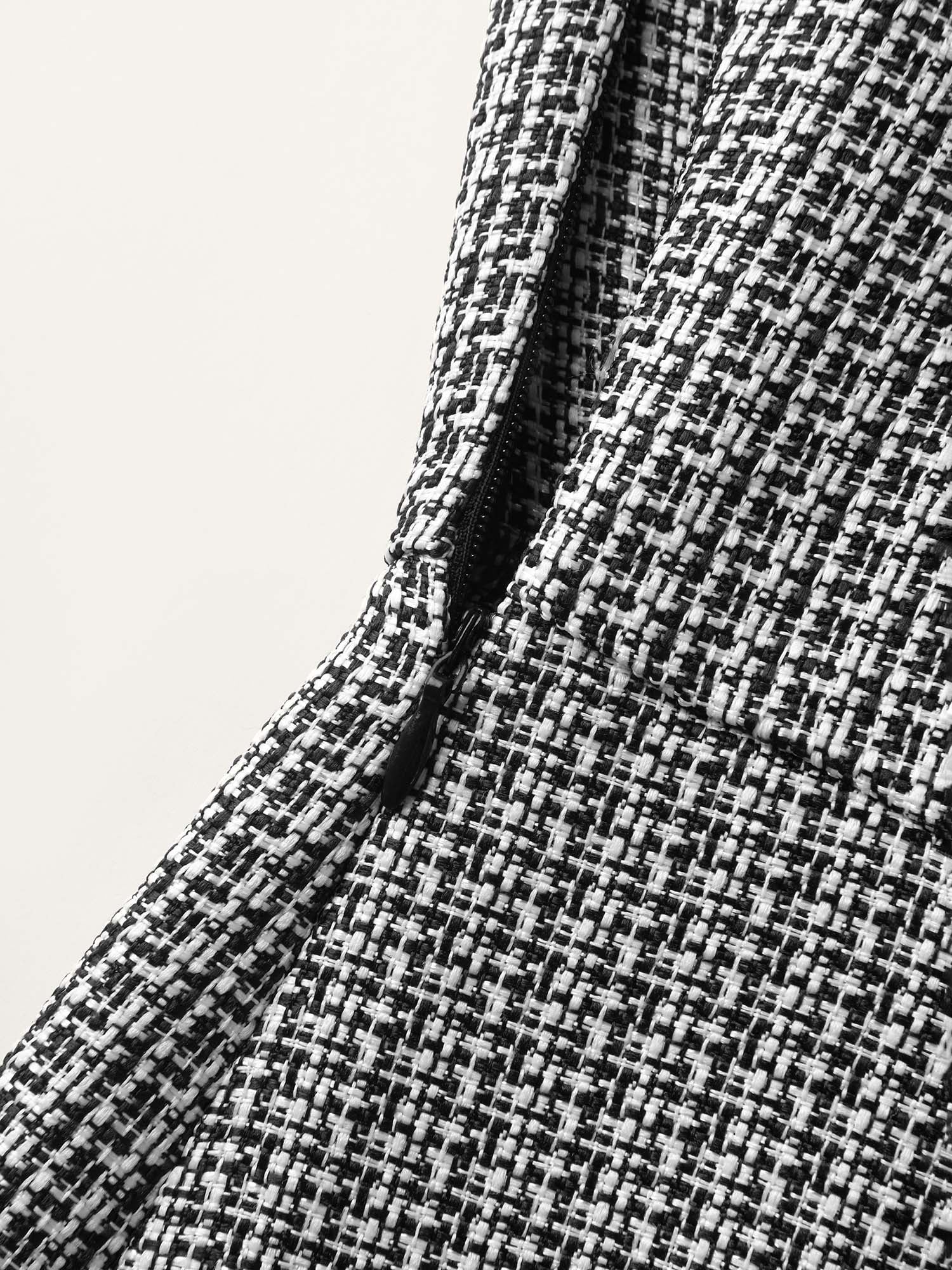 Houndstooth Button Detail Pockets Knee Dress-Sweetccc