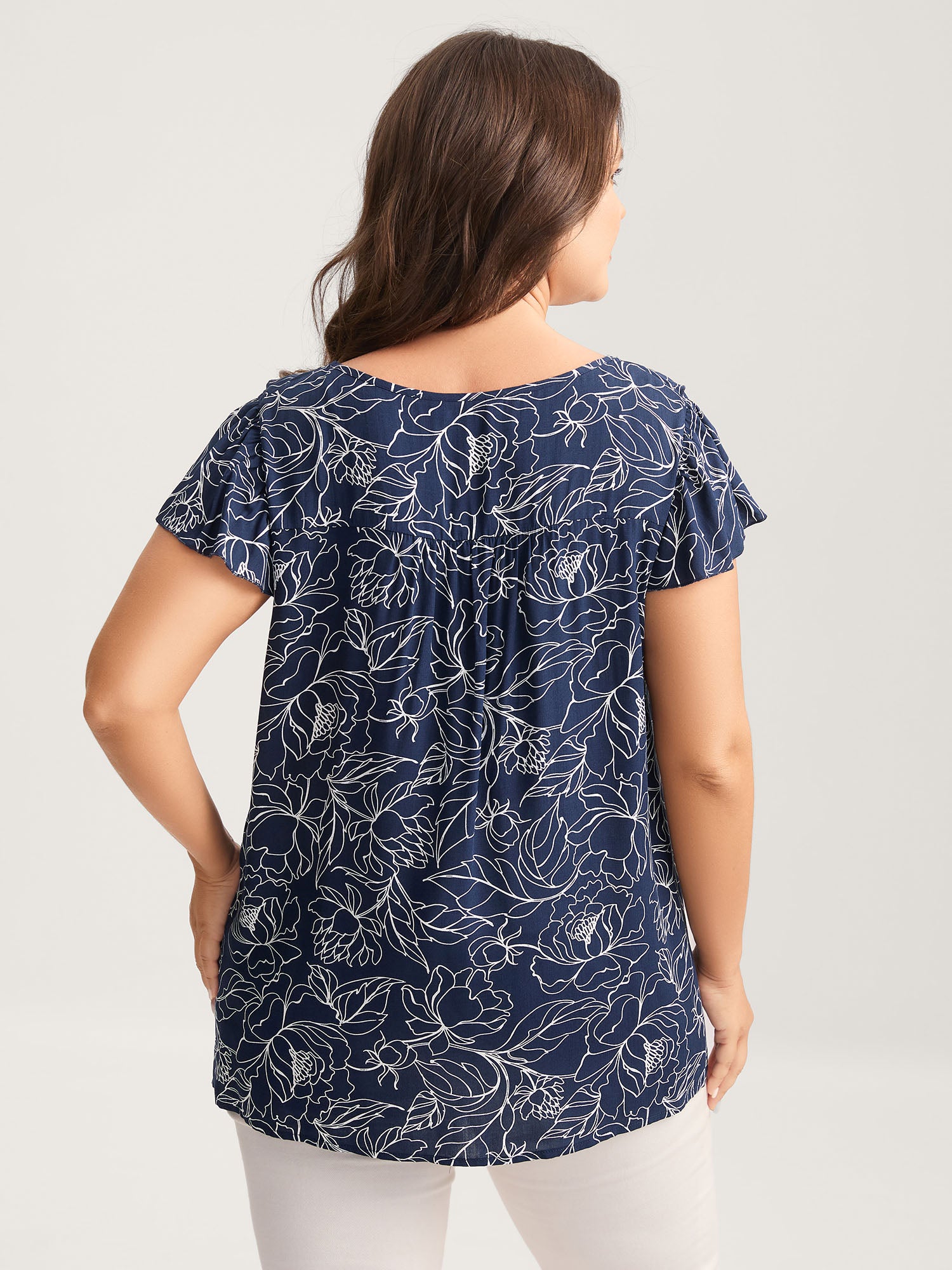Floral Abstract Print Ruffled Blouse-Sweetccc