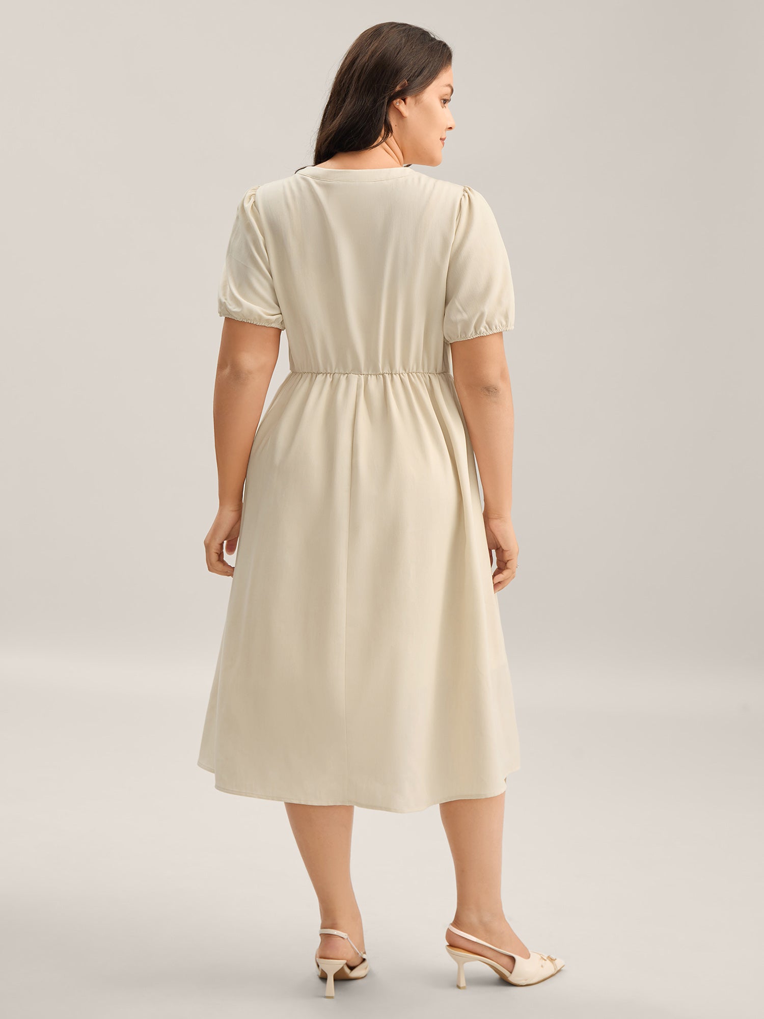 Lace Trim Solid Pockets Midi Dress-Sweetccc