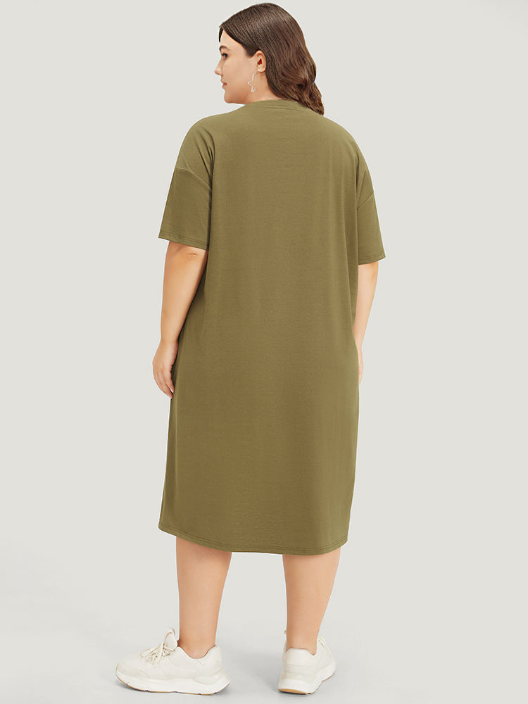 Letter & Graphic Print Pocket Crew Neck Dress-Sweetccc