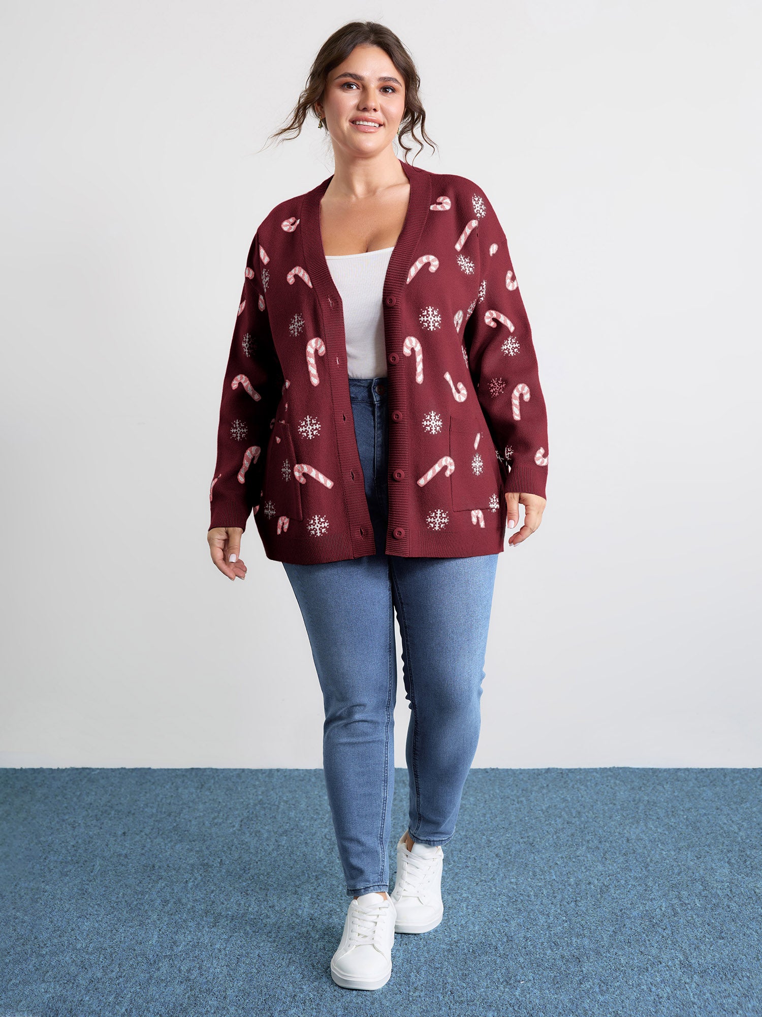 Holiday Candy Patch Pockets Knit Cardigan-Sweetccc