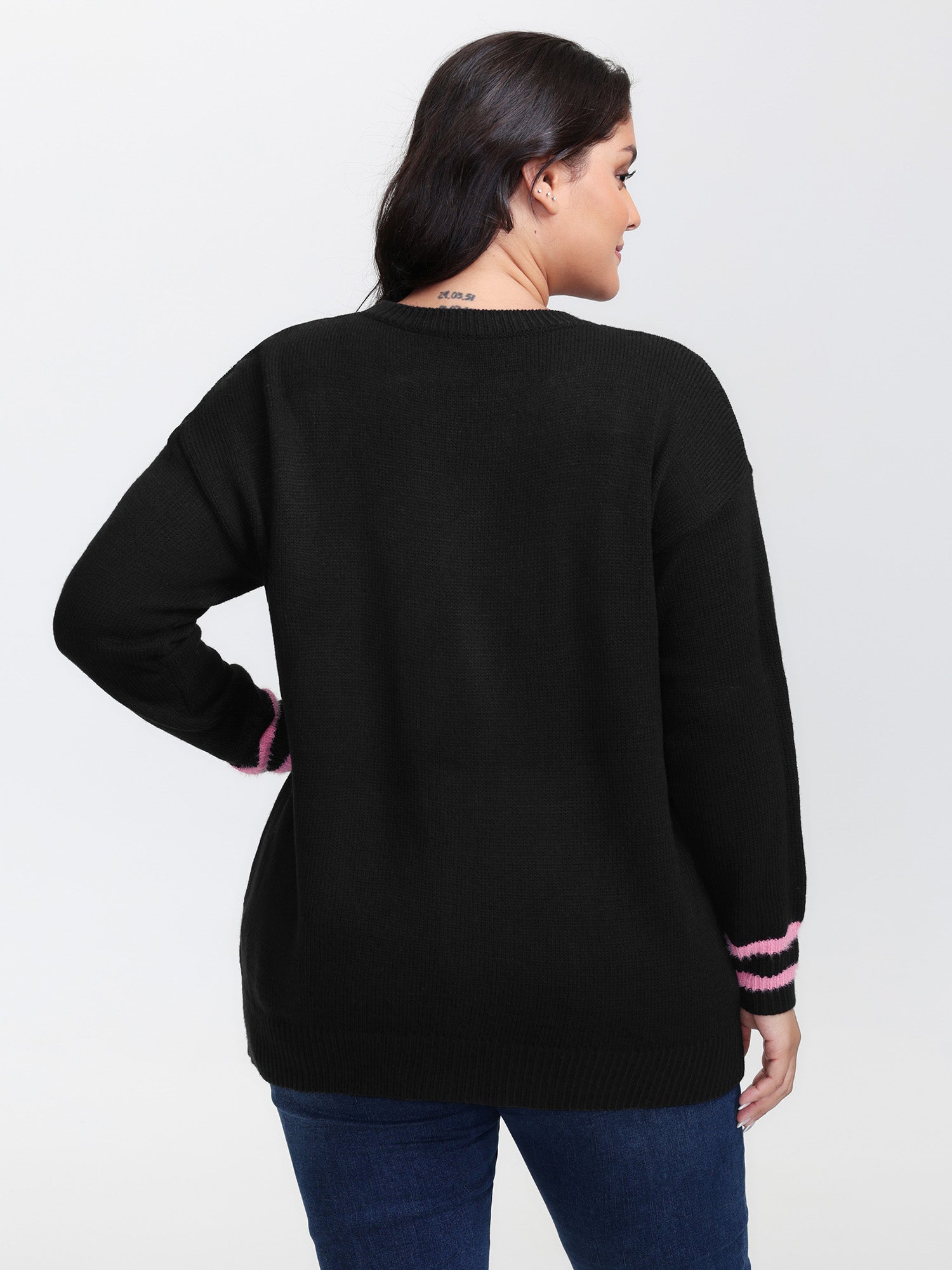 Heart Motif Textured Contrast Pullover-Sweetccc