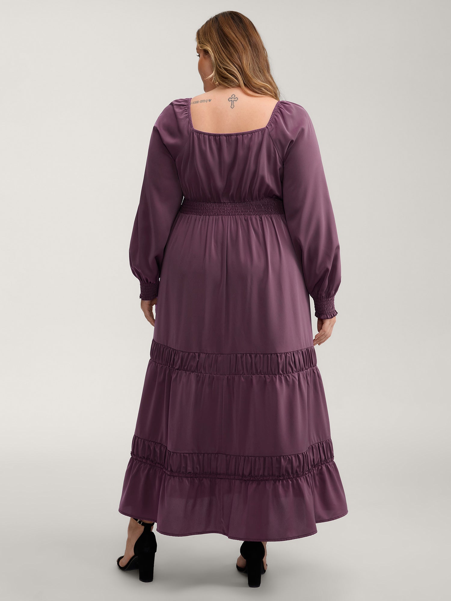 Lotus Leaf Shirred Waist Pockets Maxi Dress-Sweetccc