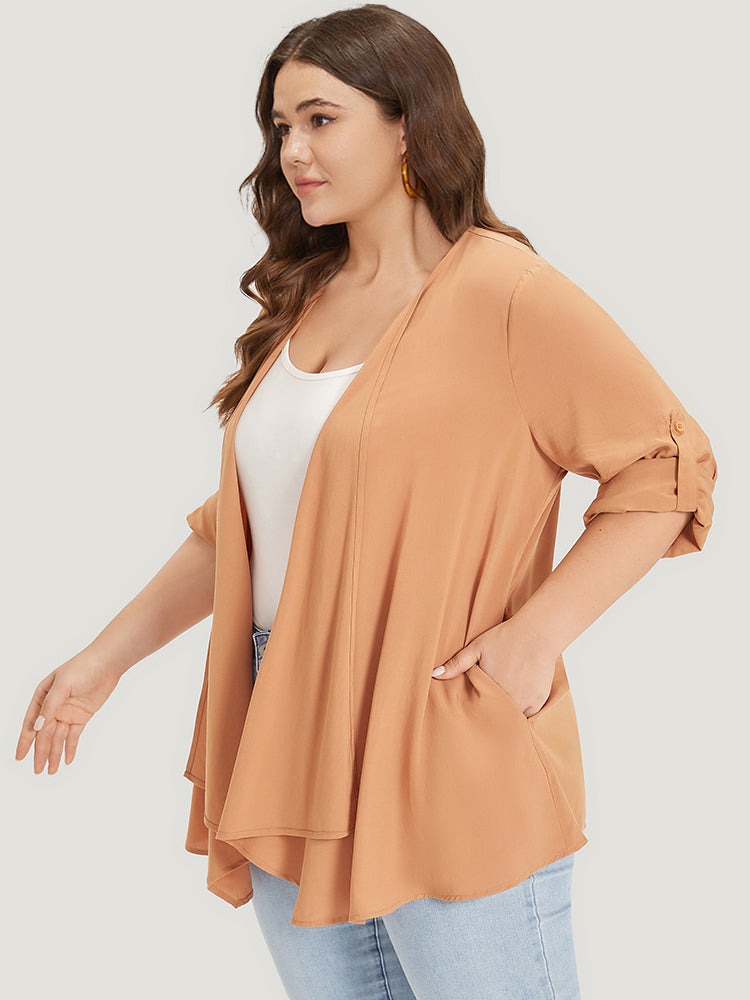 Supersoft Essentials Plain Pocket Button Asymmetrical Hem Kimono-Sweetccc