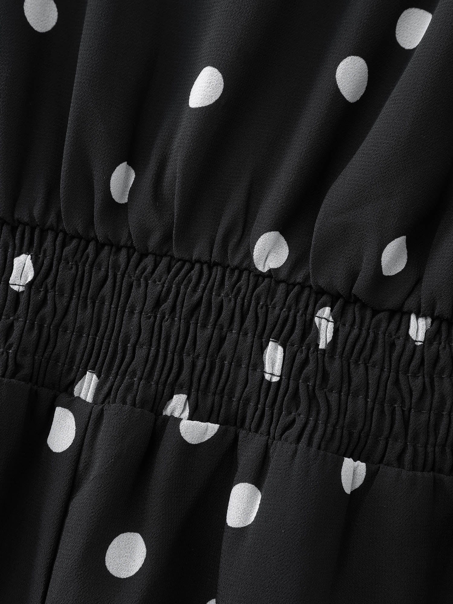 Vintage Polka Dots Puffy Sleeve Midi Dress-Sweetccc