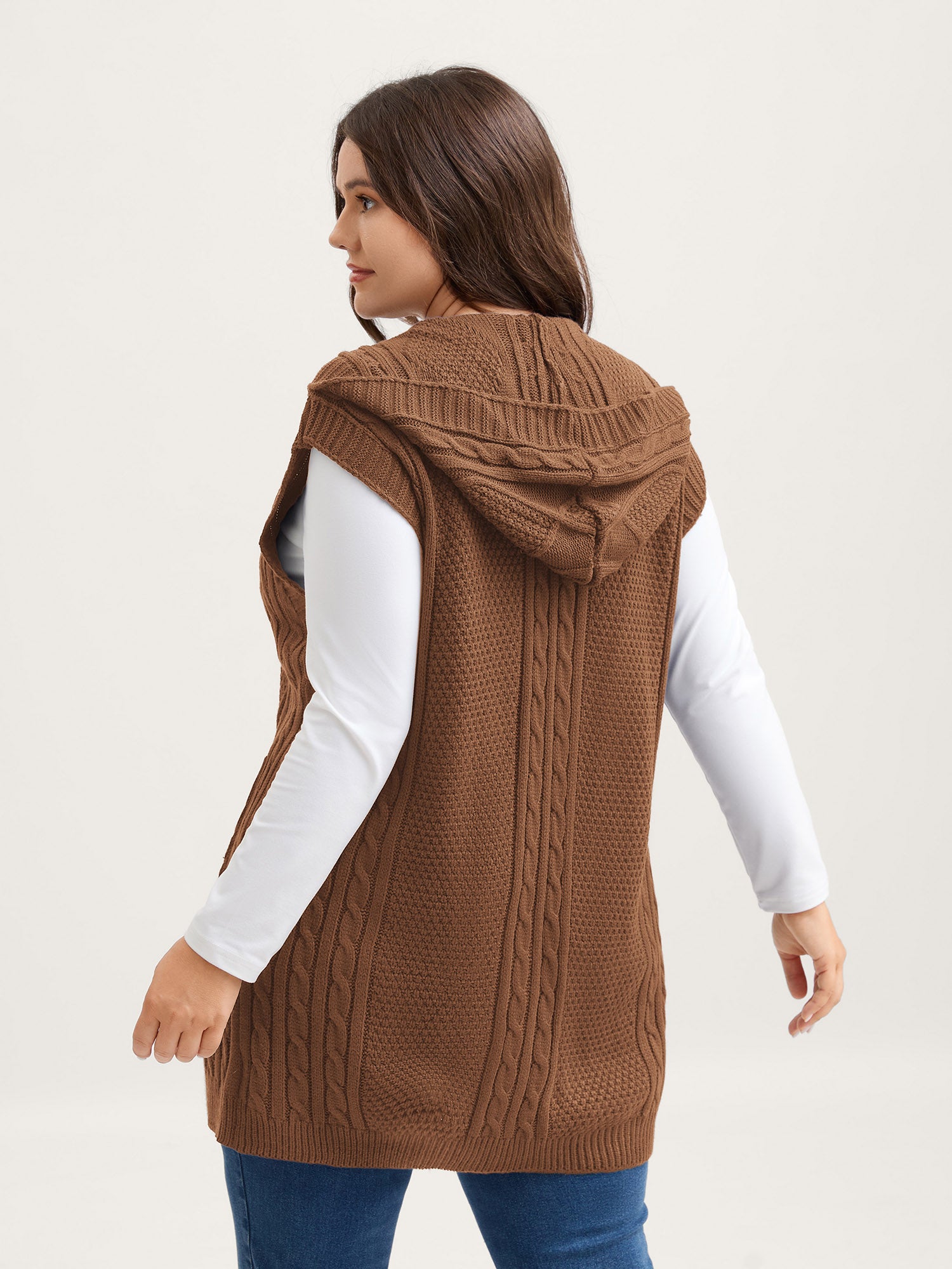 Twisted Hooded Sleeveless Knit Cardigan-Sweetccc
