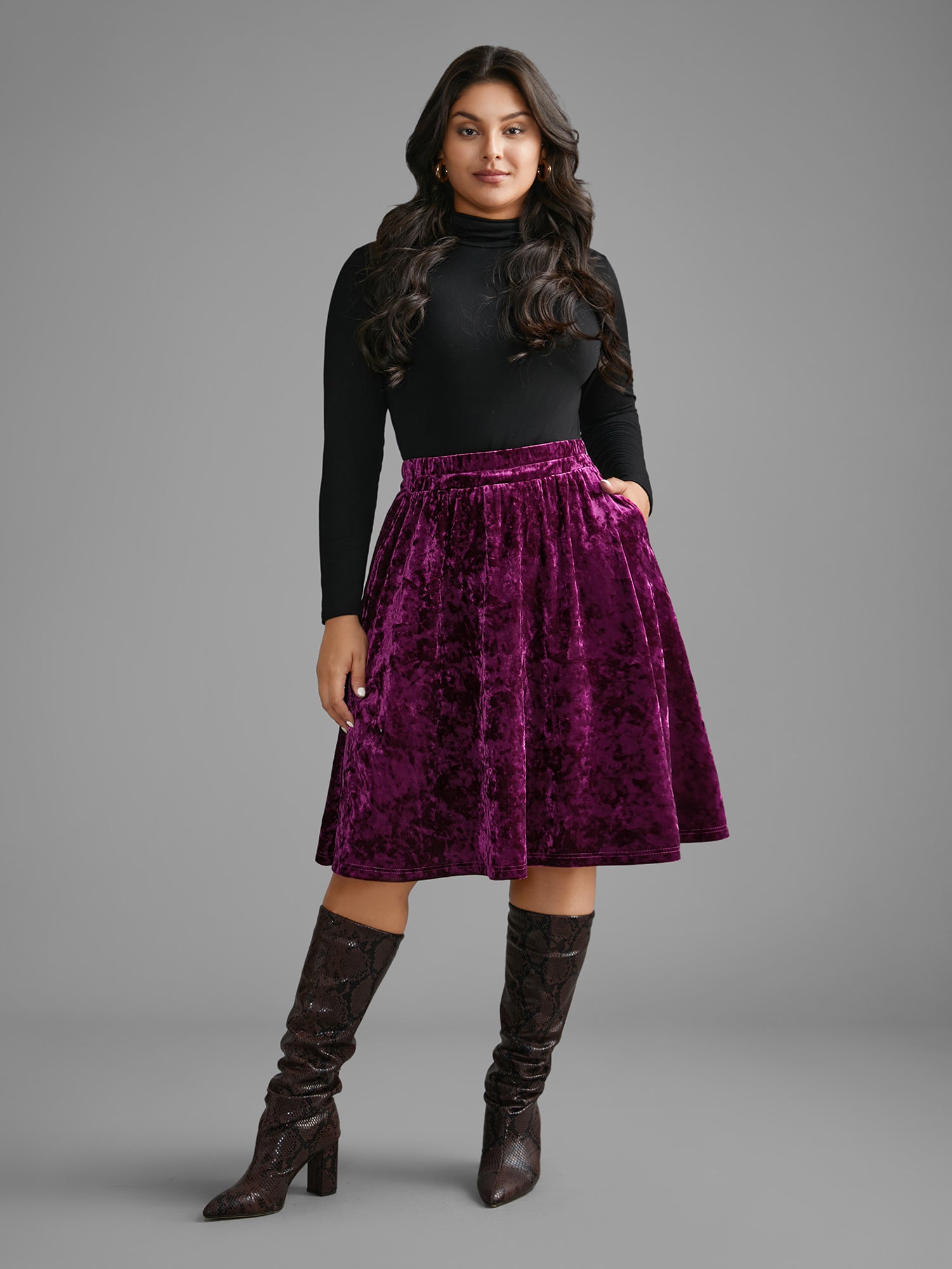 Velvet Elastic Waist Skirt-Sweetccc