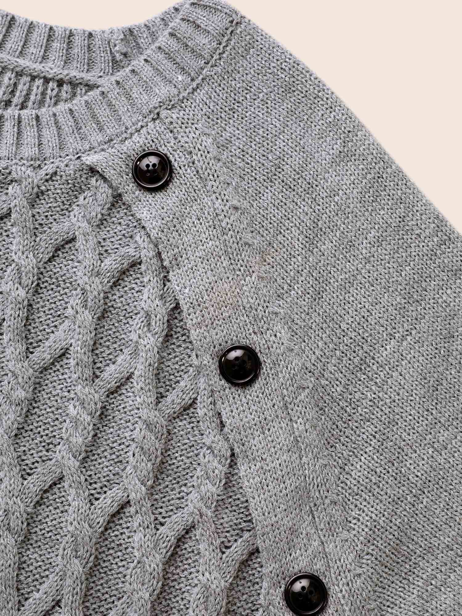 Texture Cable Knit Button Detail Pullover-Sweetccc