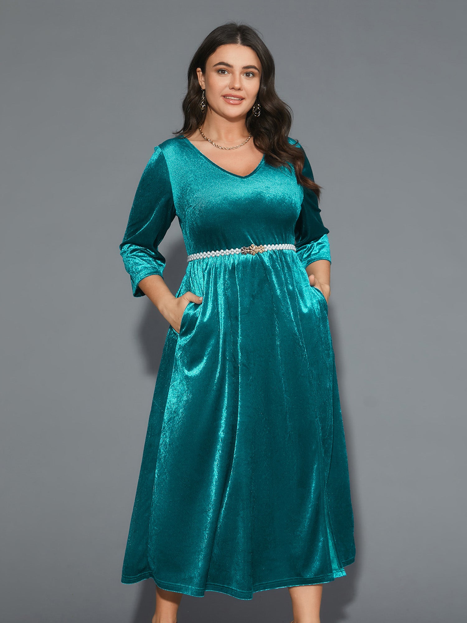 Velvet V-Neck Side Slit Maxi Dress-Sweetccc