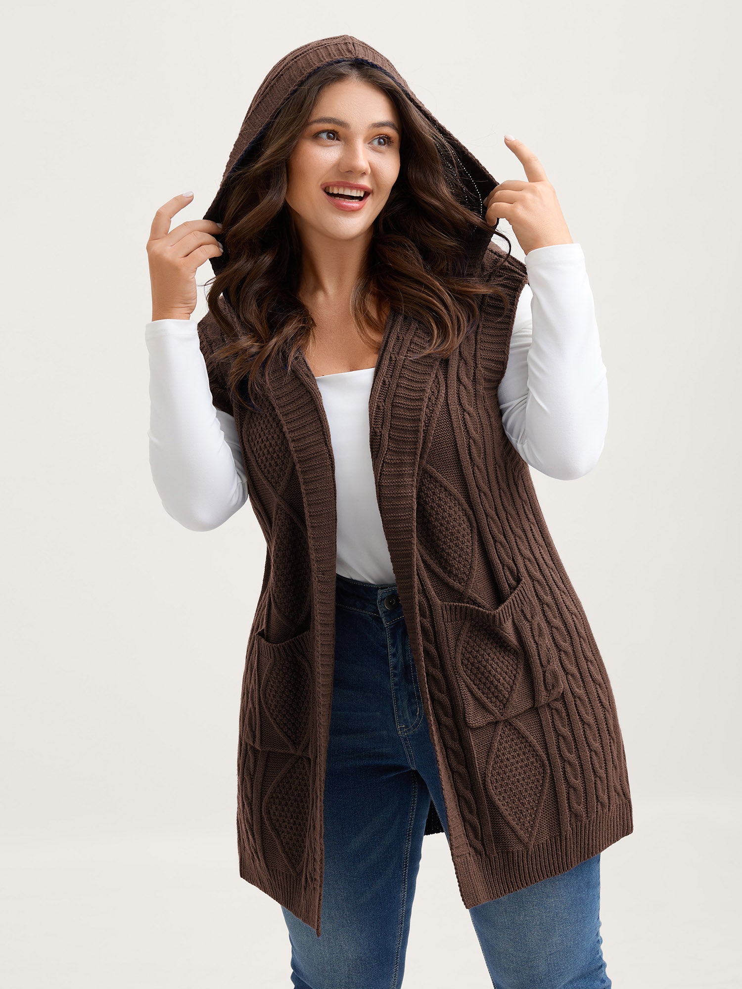 Twisted Hooded Sleeveless Knit Cardigan-Sweetccc