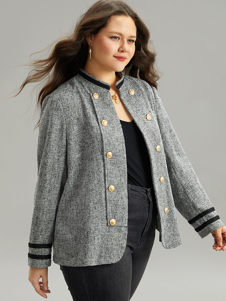 Textured Metal Detail Contrast Trim Coat-Sweetccc