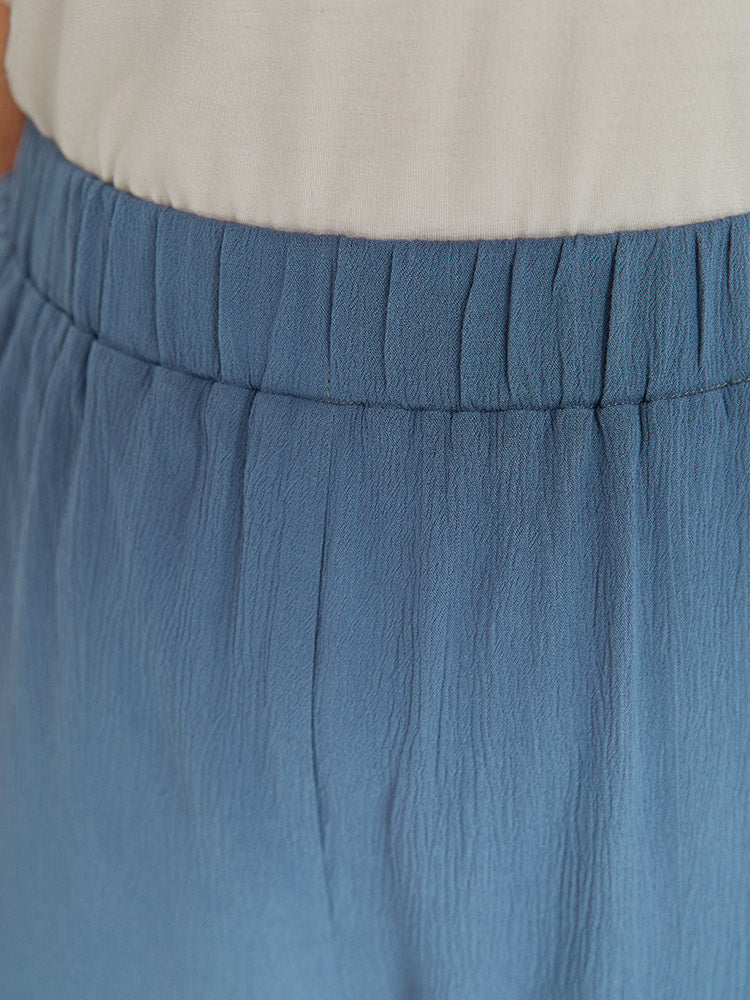 Solid Pocket Elastic Waist Wrap Hem Pants-Sweetccc