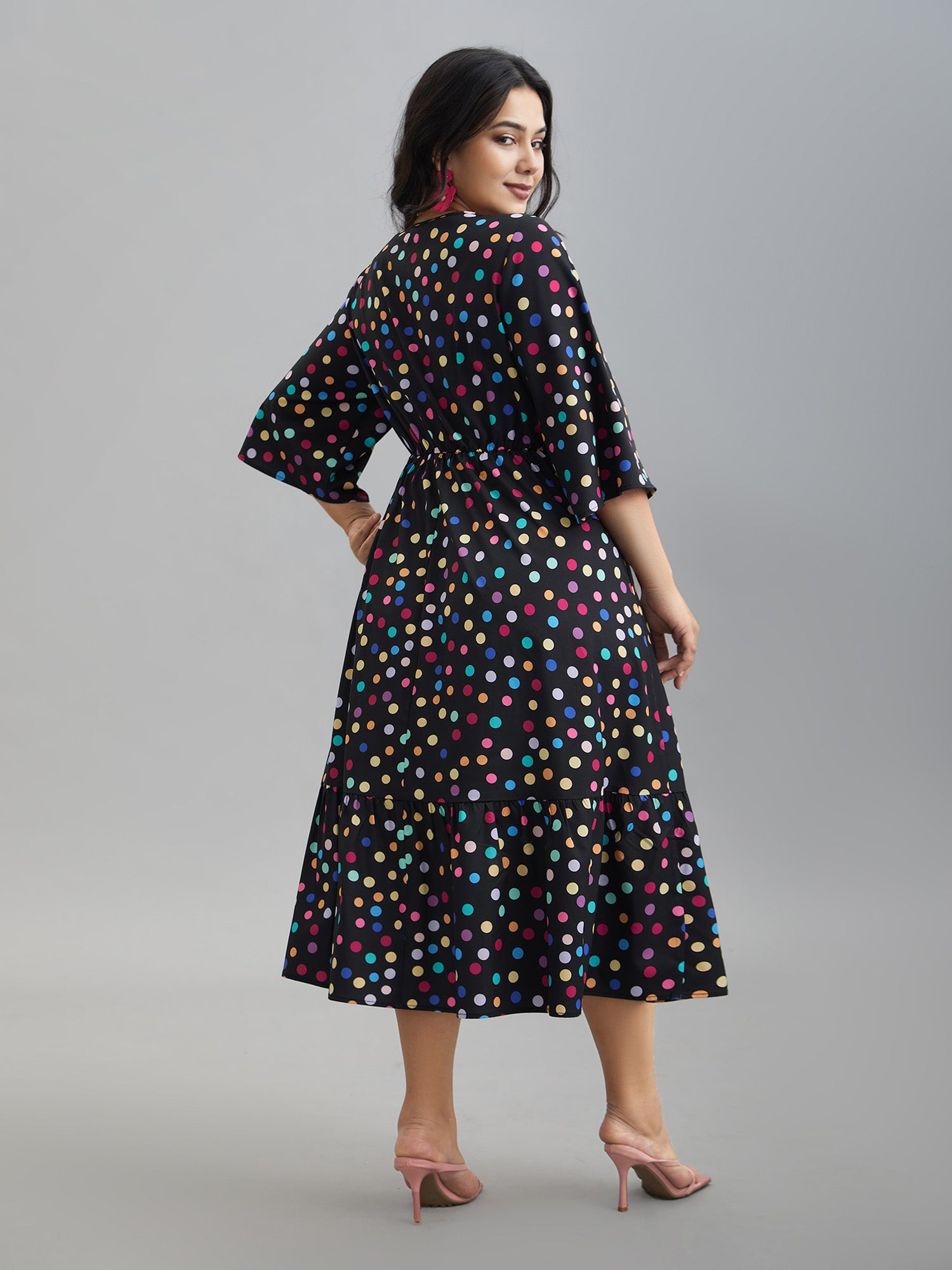 Multi-Color Dots Sweetheart Neckline Midi Dress-Sweetccc