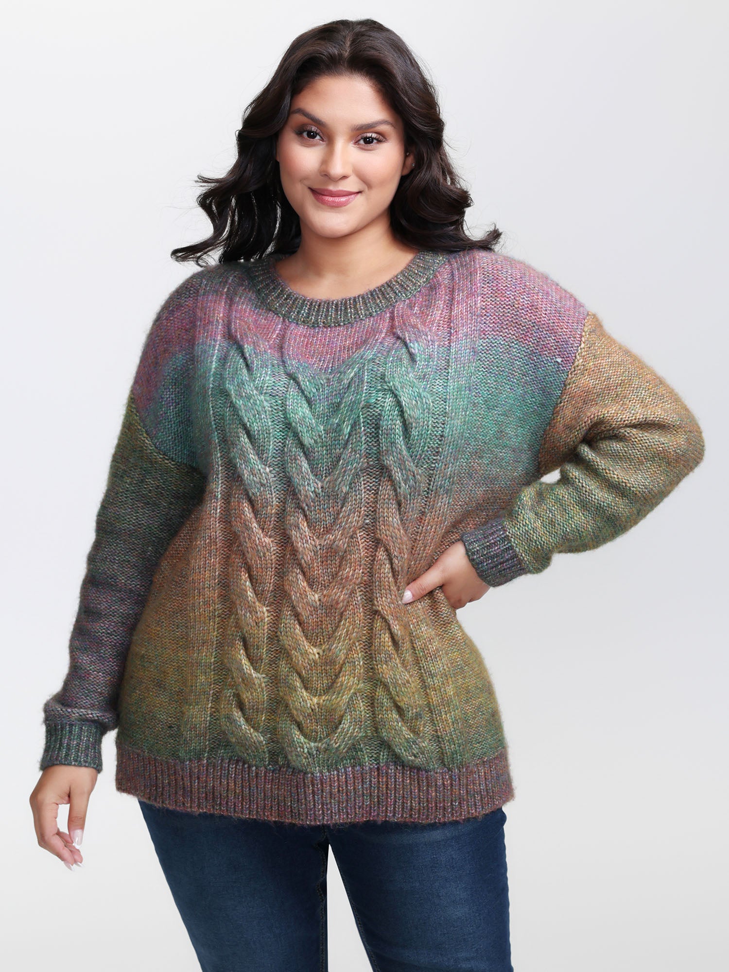 Heather Color Gradient Drop Shoulder Pullover-Sweetccc