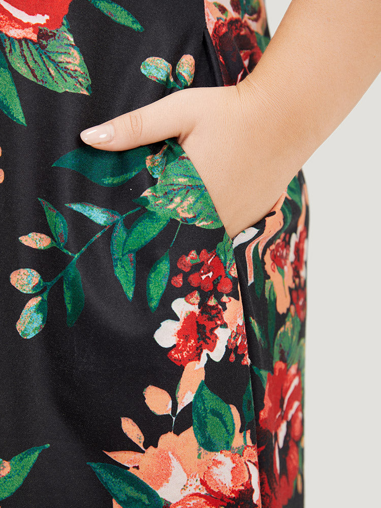 Floral Print Pocket Midi Dress-Sweetccc
