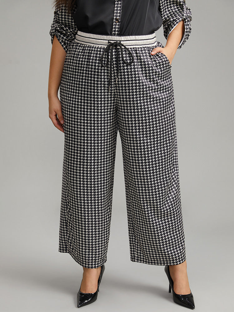 Houndstooth Drawstring Straight Leg Pants-Sweetccc
