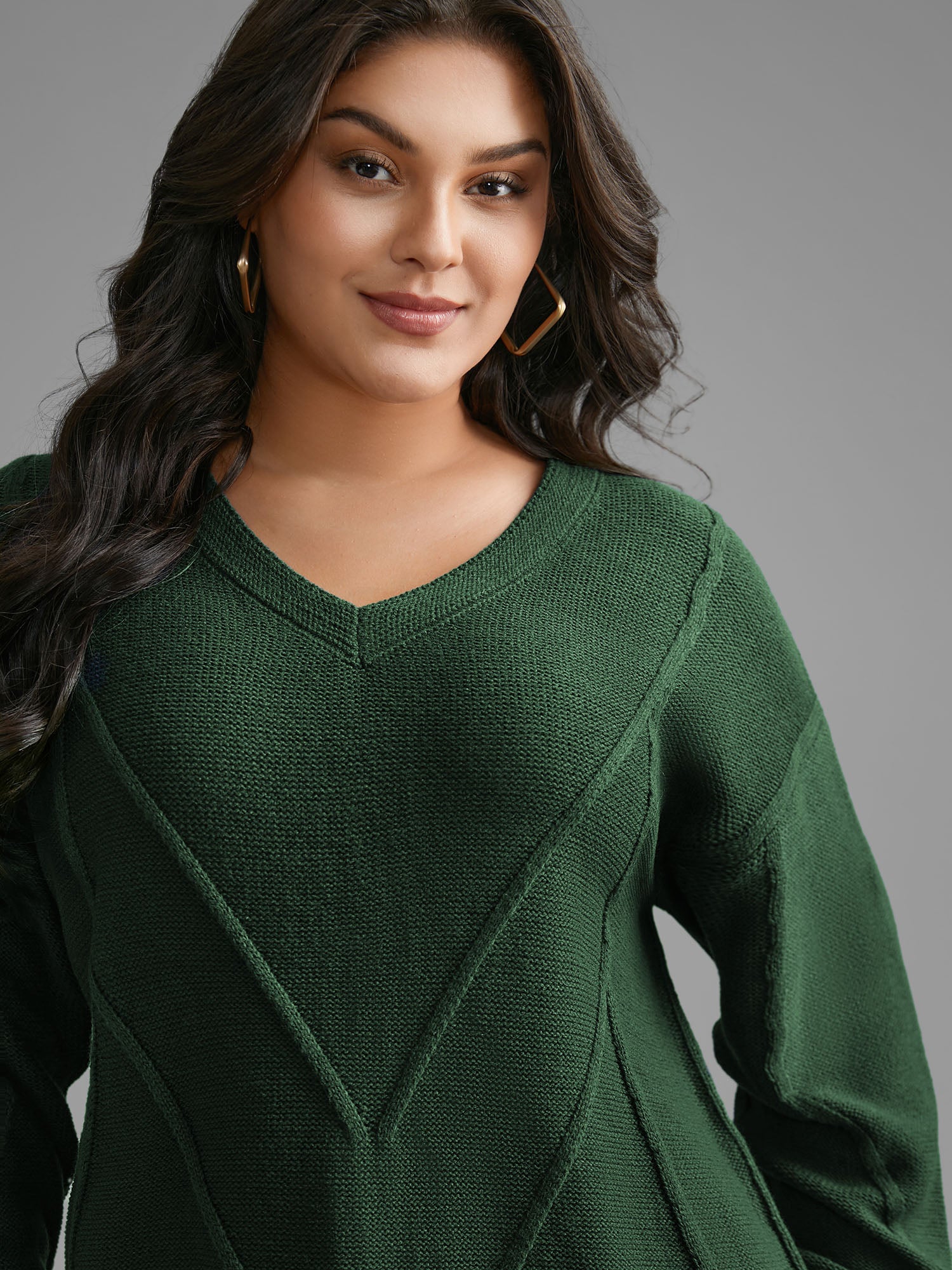 V Neck Cable Knit Texture Pullover-Sweetccc