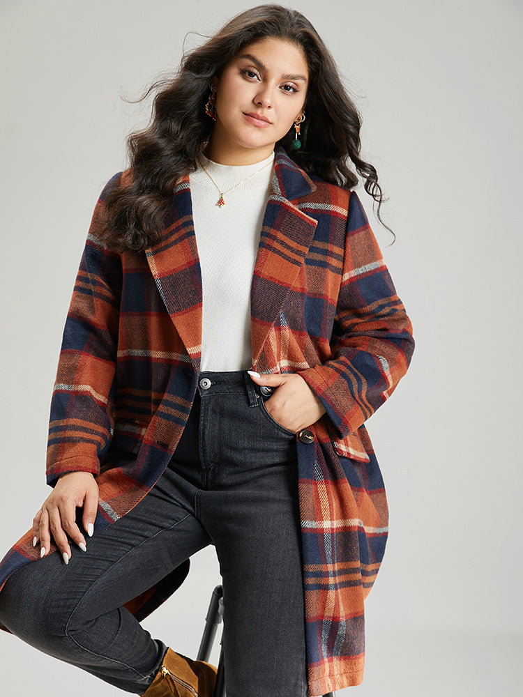 Lapel Collar Plaid Pocket Button Up Coat-Sweetccc