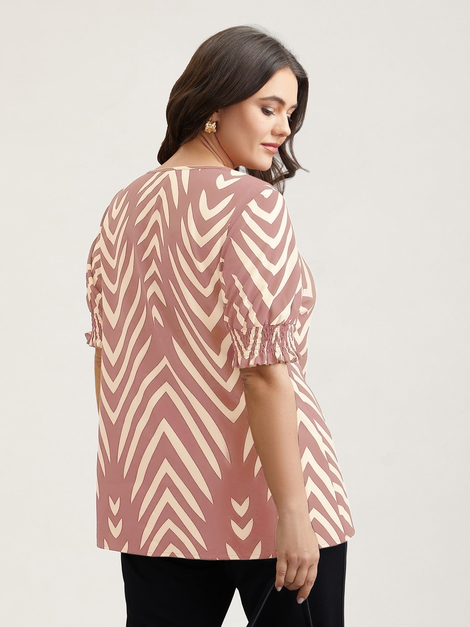 Geometric Print Ruffled Shirred Shirt-Sweetccc