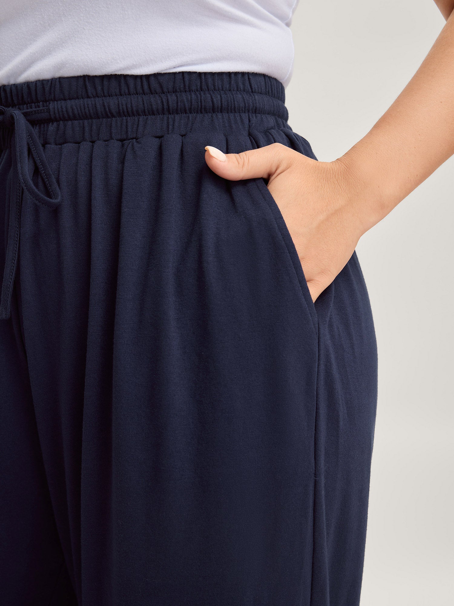 Stretchy Lace Trim Drawstring Lounge Pants-Sweetccc