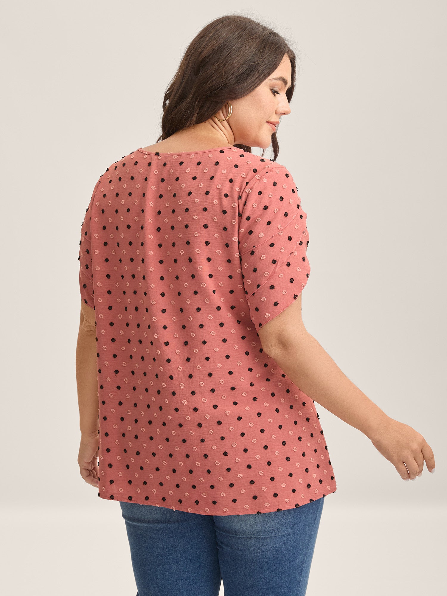 Textured Color Contrast Petal Sleeve Blouse-Sweetccc