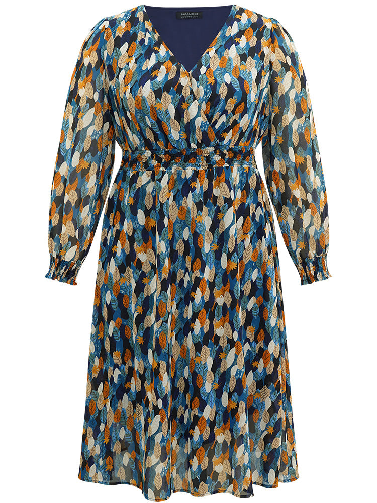 Overlap Collar Feather Shirred Pocket Dress-Sweetccc