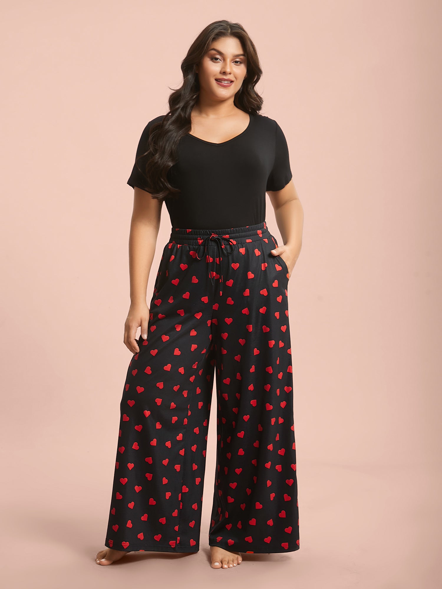 Heart Pattern Contrast Lounge Bottoms-Sweetccc