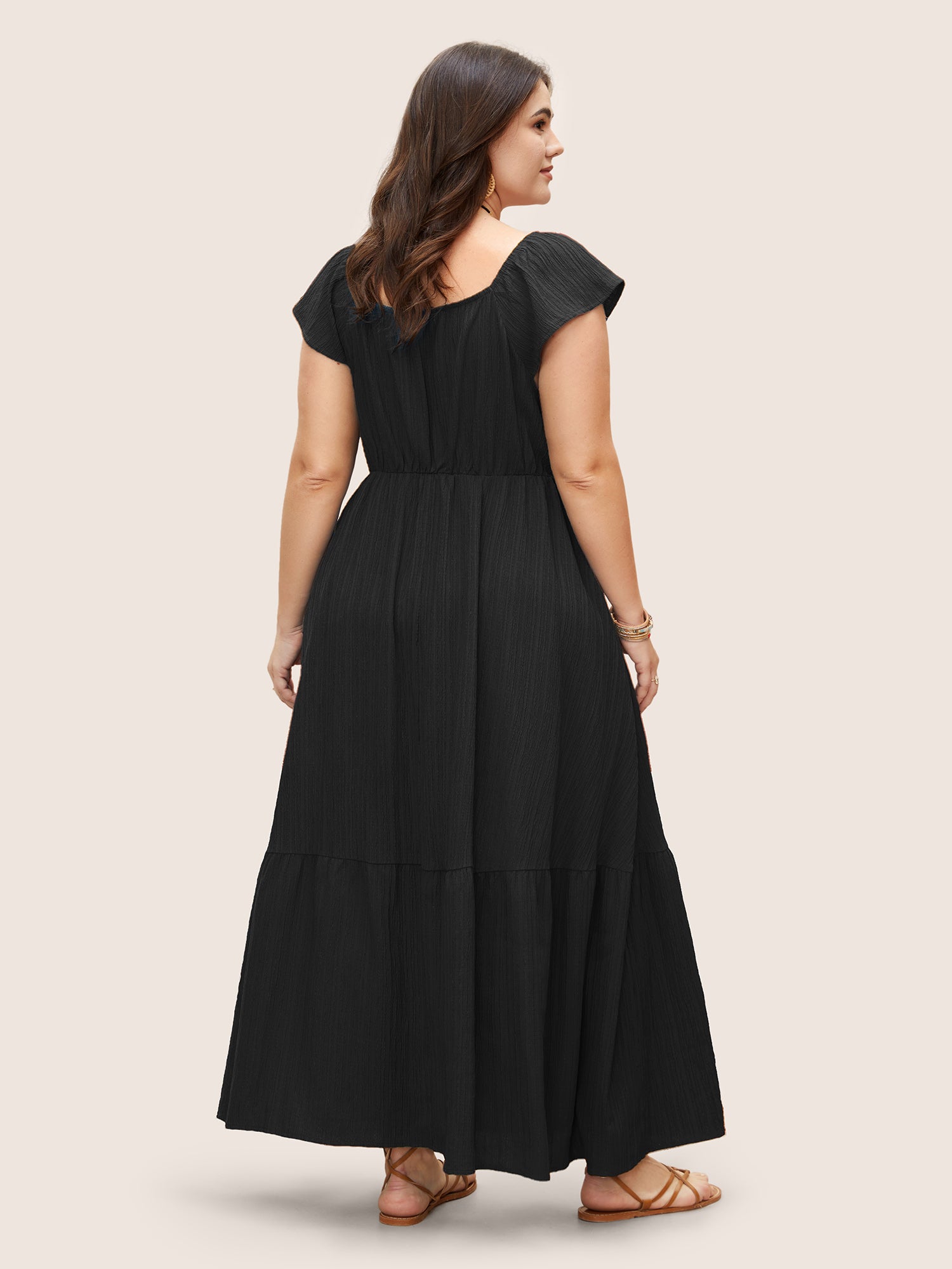 Texture Drawstring Tie Knot Tassels Dress-Sweetccc