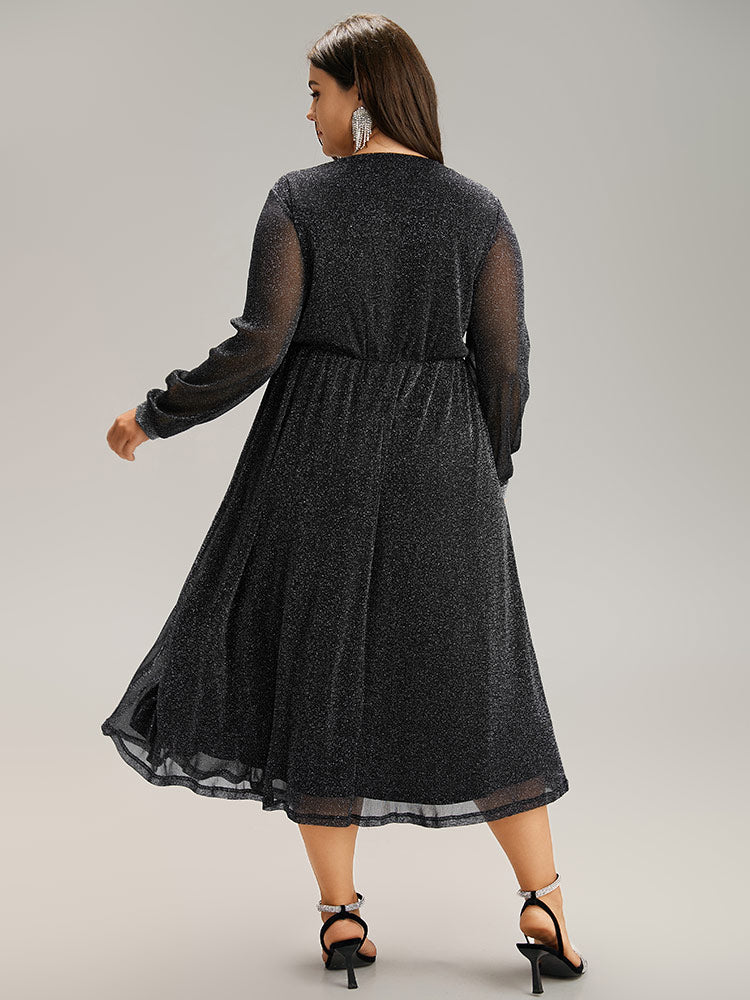 Lurex Patchwork Mesh Elastic Waist Dress-Sweetccc