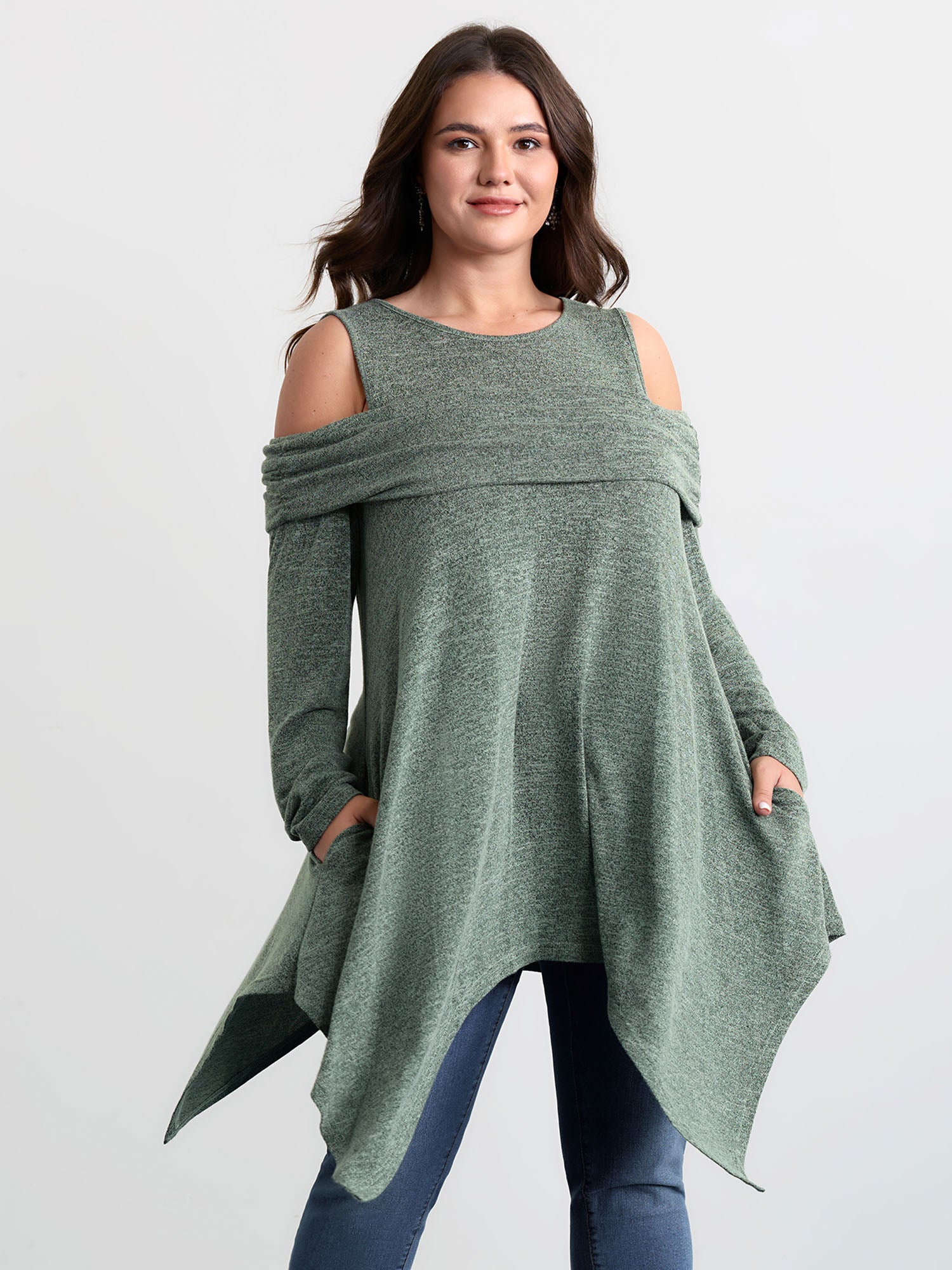 Supersoft Off-Shoulder Pleated Asymmetrical Hem Top-Sweetccc