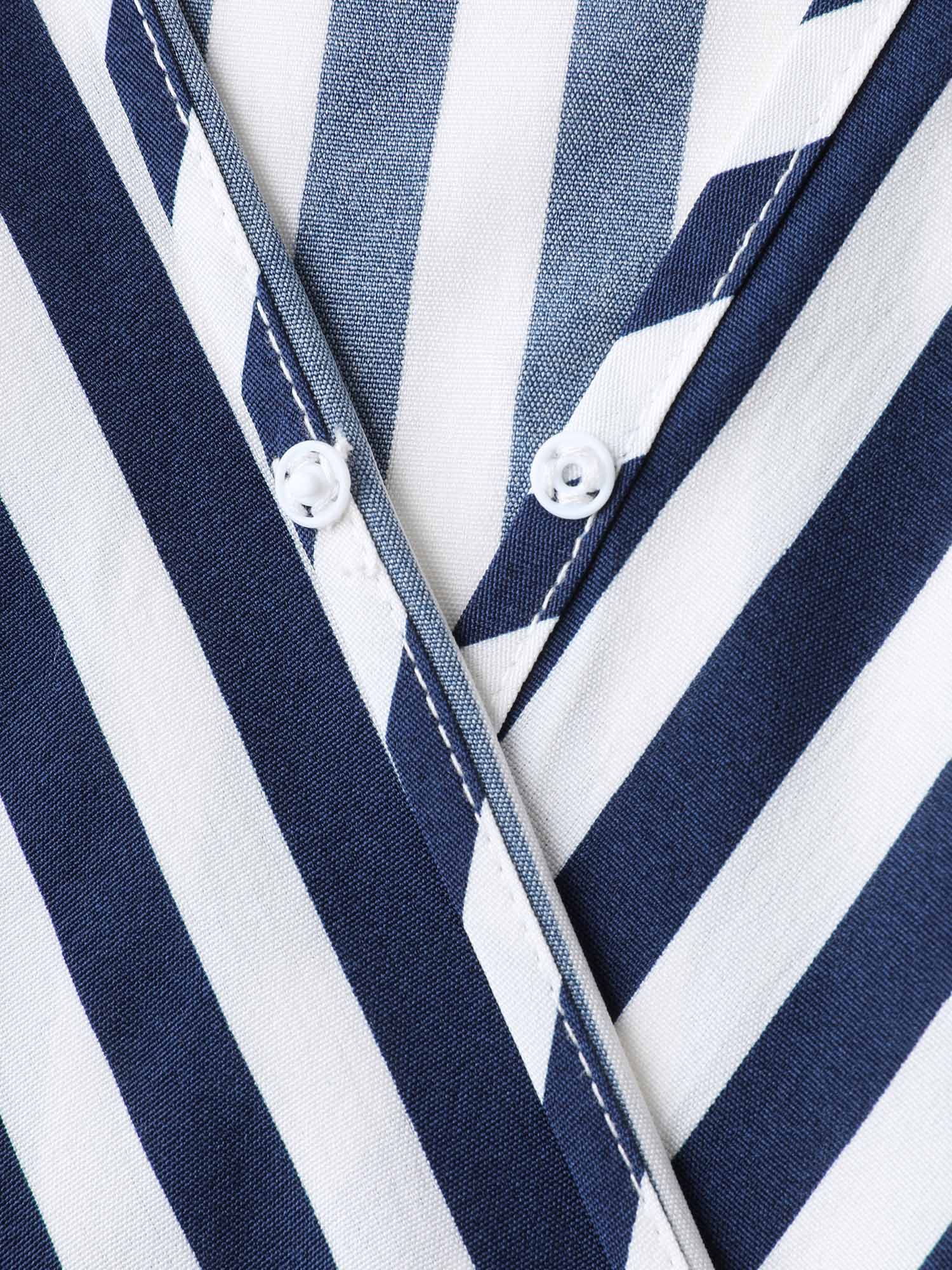 Irregular Stripes High-Waist Pockets Midi Dress-Sweetccc