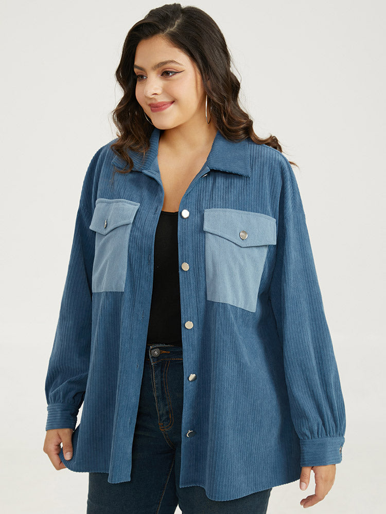 Two Tone Flap Pocket Button Up Corduroy Coat-Sweetccc