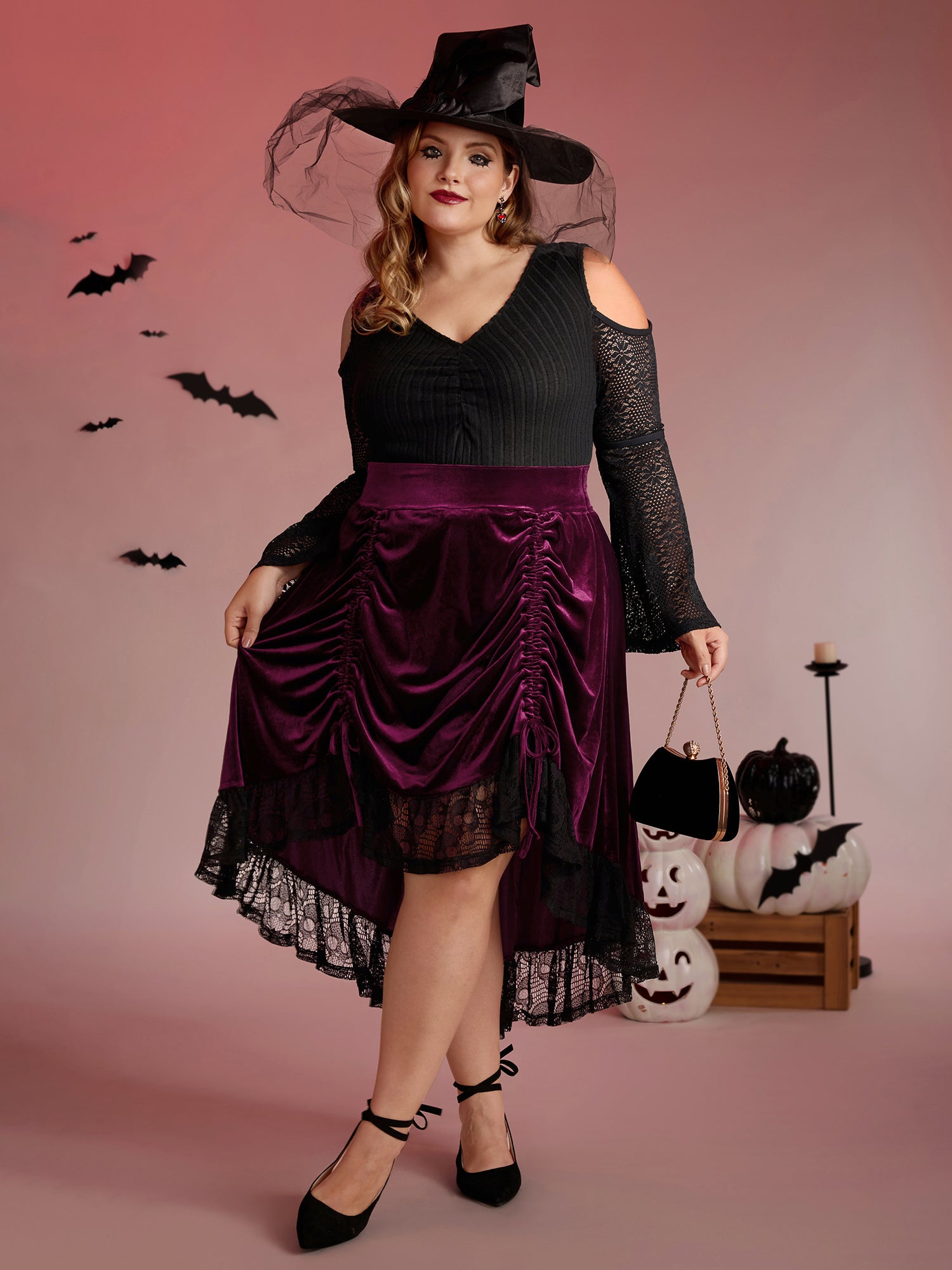 Velvet Lace Ruffled Gathered Midi Skirt-Sweetccc