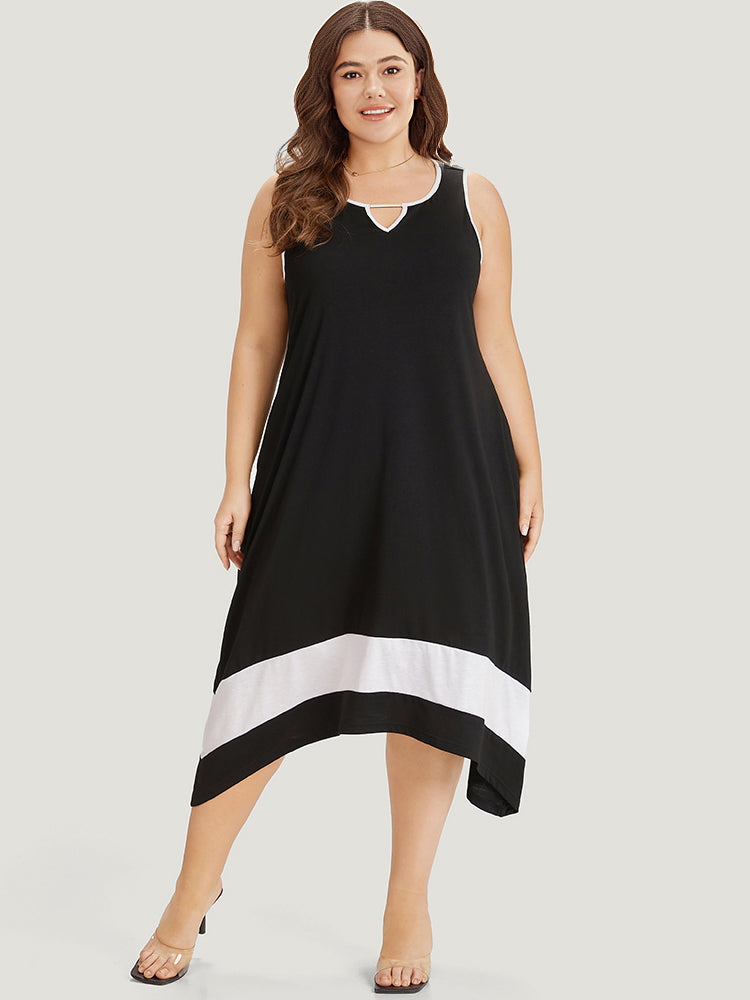 Supersoft Essentials Plain Metal Detail Pocket Keyhole Tank Dress-Sweetccc