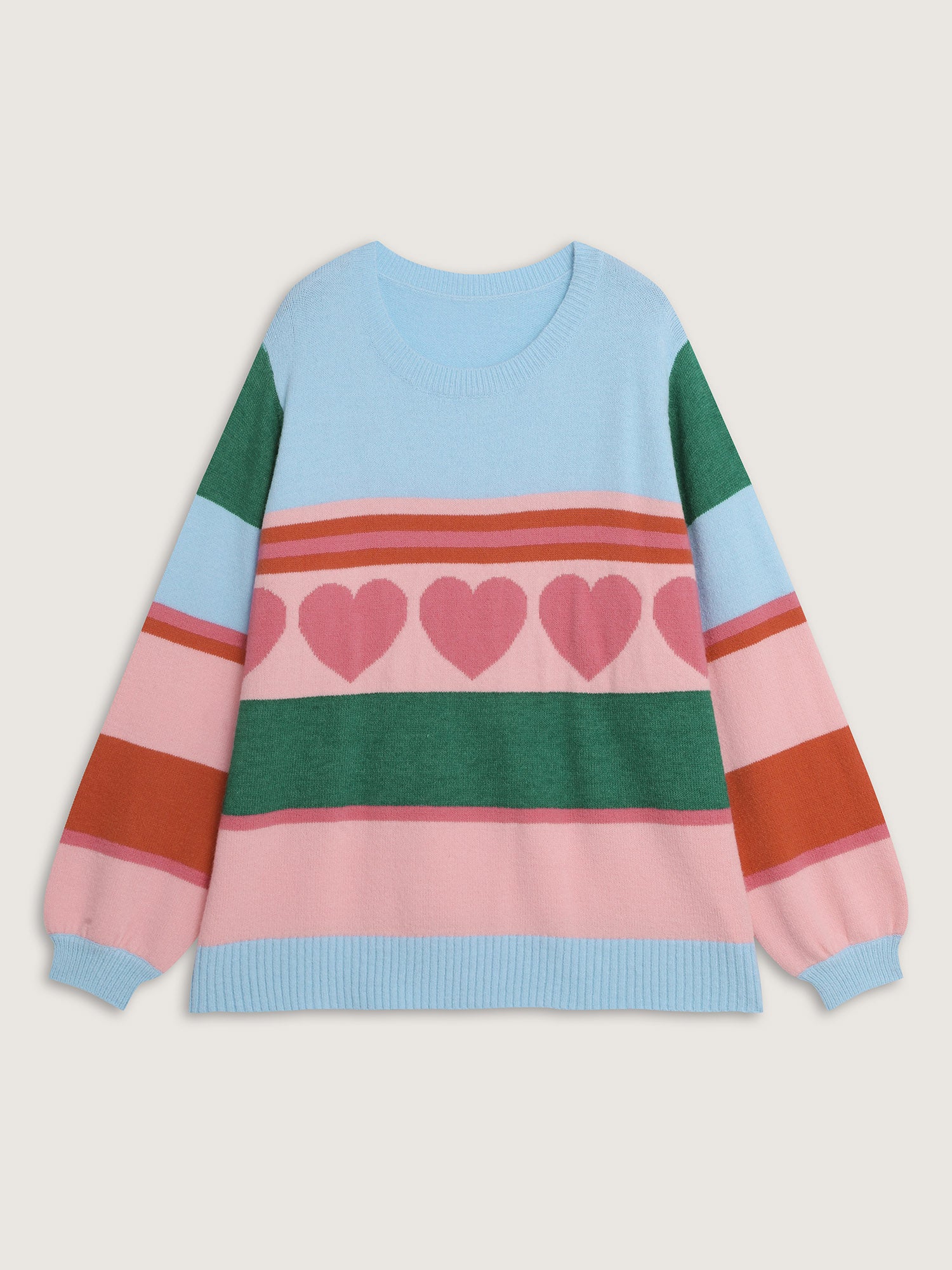 Heart Striped Print Jacquard Colorful Pullover-Sweetccc