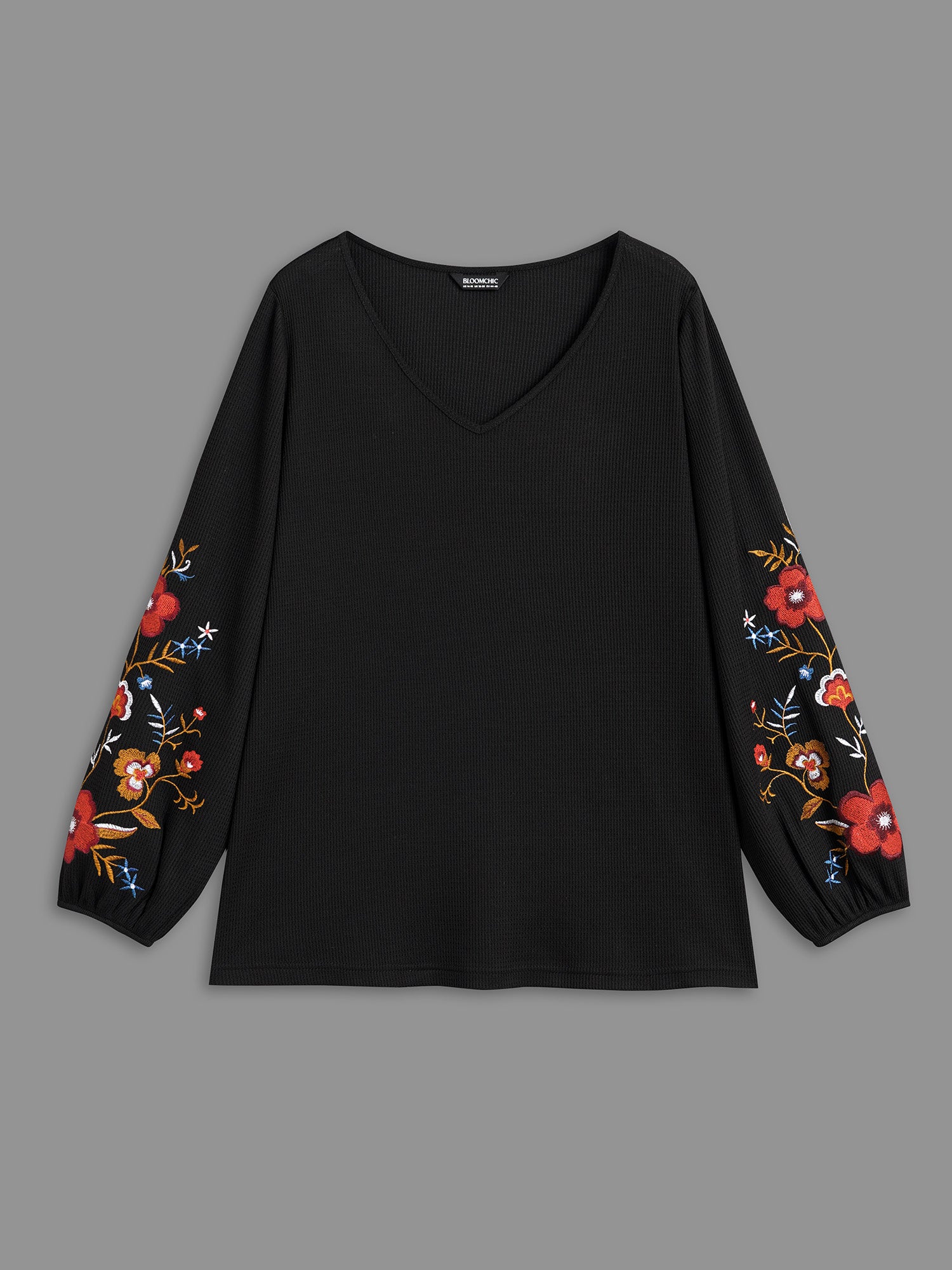 Waffle Knit Floral Embroidered Top-Sweetccc