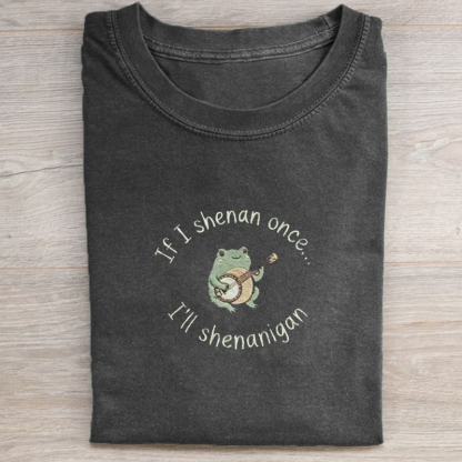 If I Shenan Once I'll Shenanigan Embroidered T-shirt - black