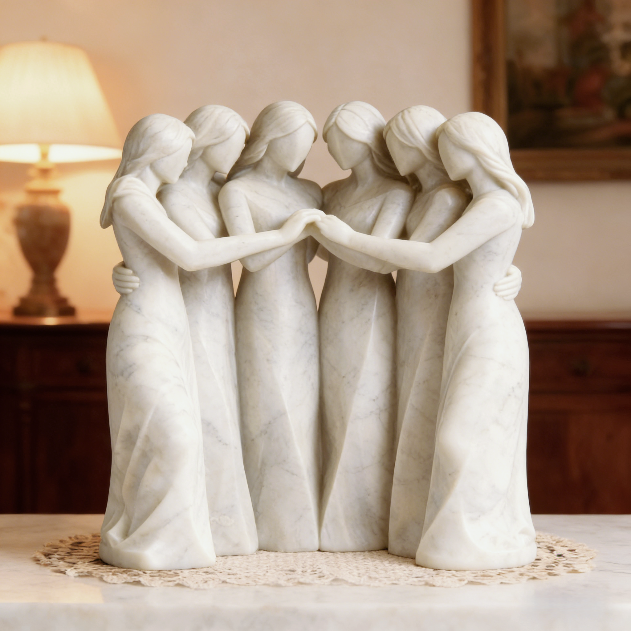 Celebrates Friendships Handmade White Marble Sisters Sculpture