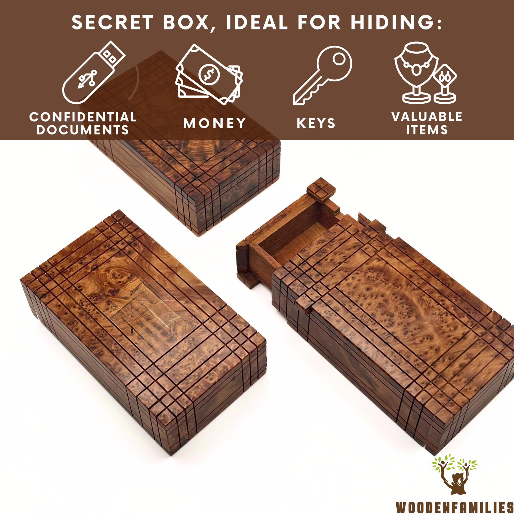 Thuya Wood Japanese-Style Secret Box - Wood Burl Puzzle Box